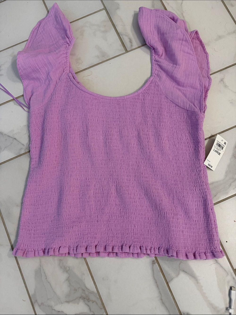 Smocked Lavender Ruffle Sleeve Crop Top